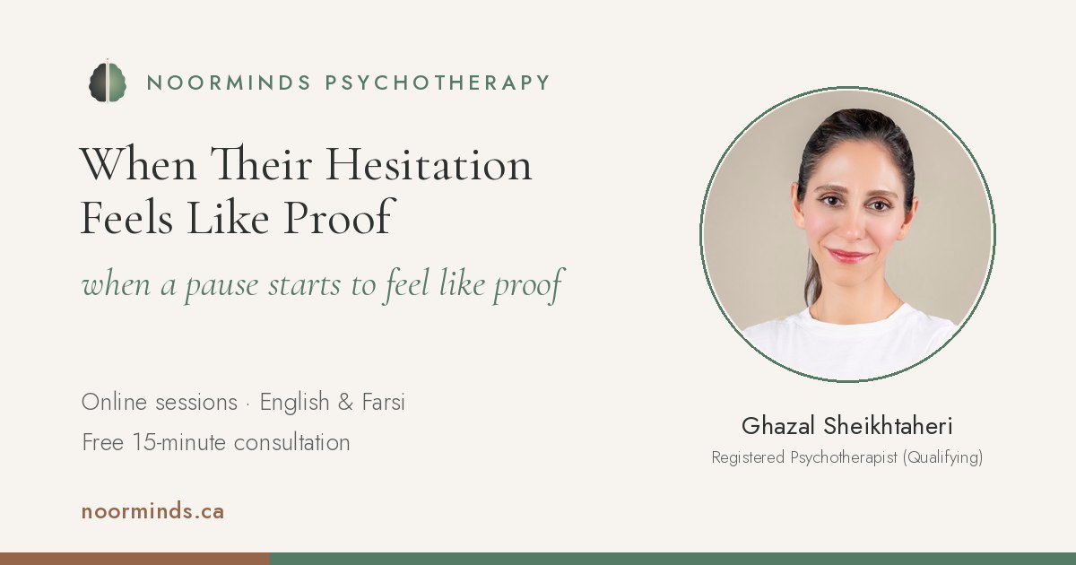 When Their Hesitation Feels Like Proof: article card with a portrait of Ghazal Sheikhtaheri